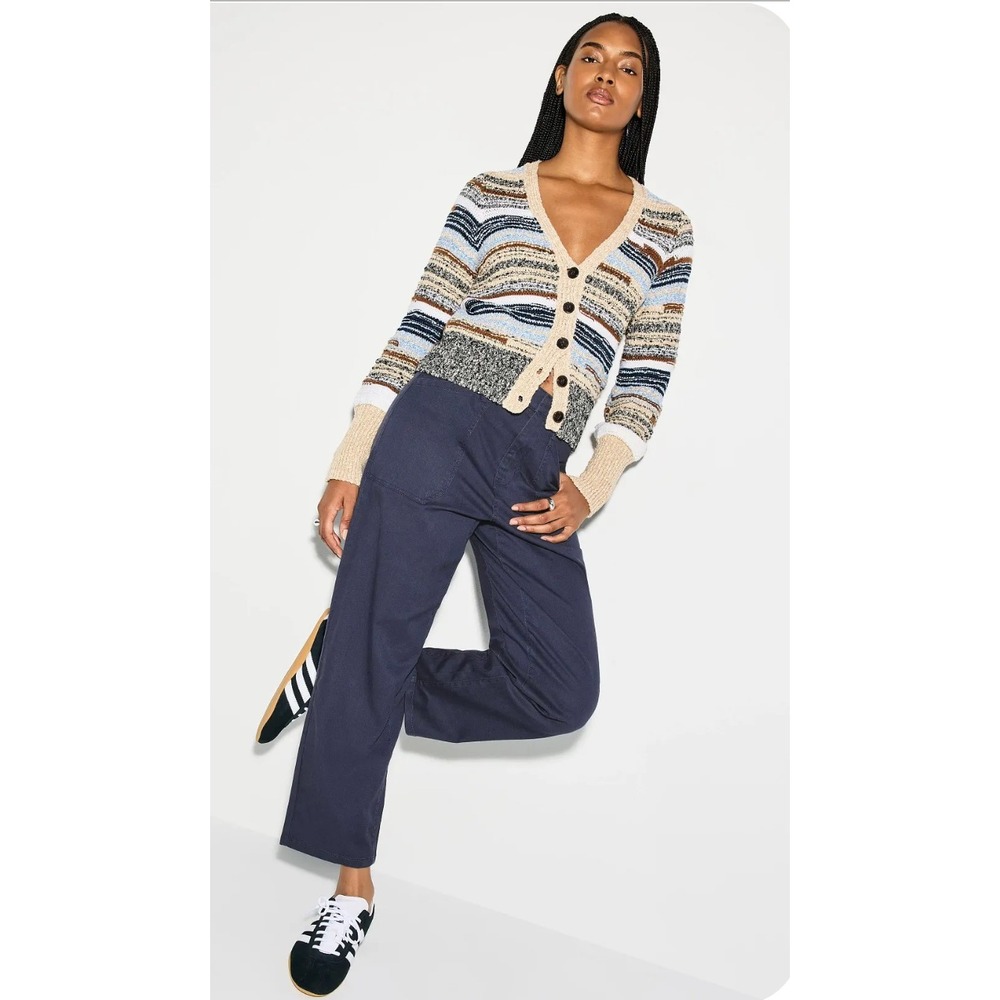 Splendid Carissa Navy Twill Wide Leg Crop Pants XS Utility Casual